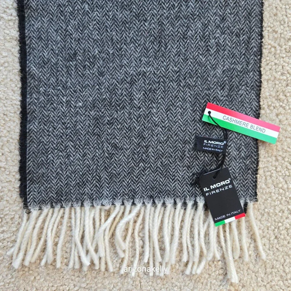 NWT Wool/Cashmere Blend Herringbone Black White Italy Il Moro Firenze - Picture 2 of 13